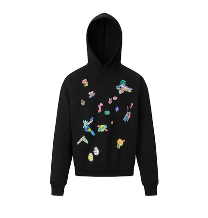 TALKLESSFASHION M / black 27412 American retro neutral high-end fun sticker print design men's heavy loose hooded sweatshirt