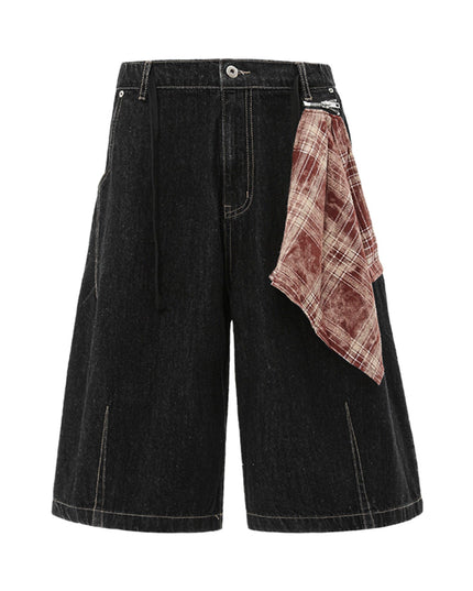 TALKLESSFASHION M / black BLACKLISTS American Retro Detachable Square Scarf Natural Color Denim Shorts Men's and Women's Straight Wide-Leg Cropped Pants Summer
