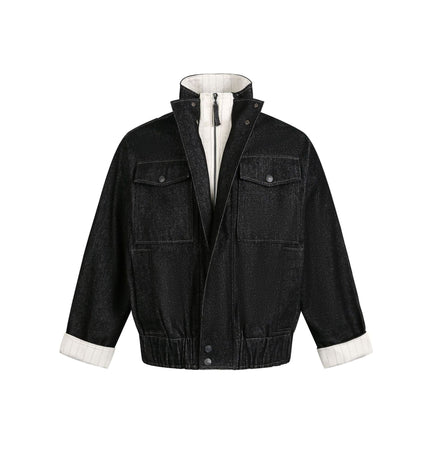 TALKLESSFASHION M / black Chaotic Contrast Patchwork Street Jacket