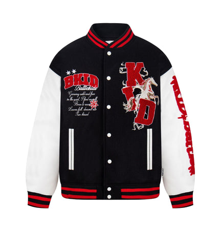 TALKLESSFASHION M / black EON 26 Spring New Spot American Retro National Tide "Horse to Success" Baseball Uniform Patchwork Jacket Jacket