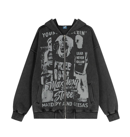 TALKLESSFASHION M / black EON 26 spring new spot American street trendy high street individual pattern design hooded sweatshirt cardigan men