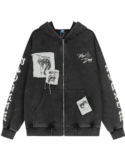 TALKLESSFASHION M / black EON 26 spring new spot American street trendy high street individual pattern hooded sweatshirt jacket for men