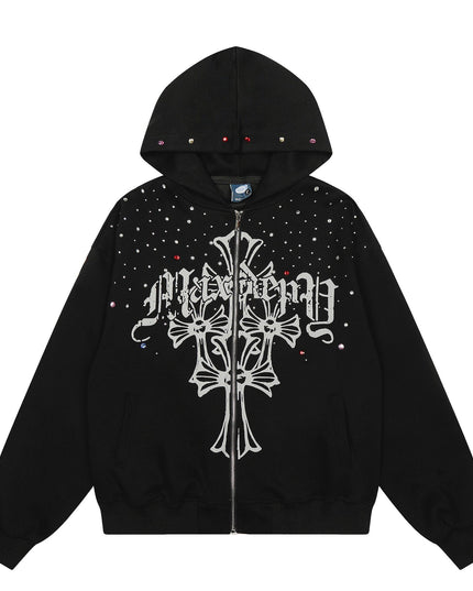 TALKLESSFASHION M / black EON 26 spring new spot American street trendy high street individual pattern hooded sweatshirt jacket for men
