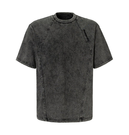 TALKLESSFASHION M / black EON 26 summer new spot American vintage mineral stir-fried structure silhouette short sleeve T-shirt for men