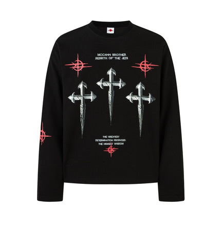 TALKLESSFASHION M / black Hip-Hop Dark Cross Graphic Long Sleeve Tee