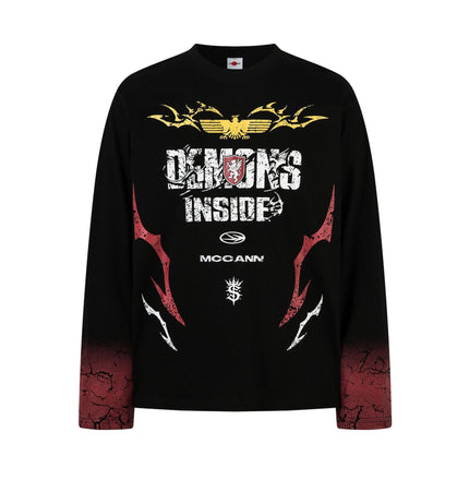 TALKLESSFASHION M / black Hip-Hop Motorcycle Dark Print Long Sleeve Tee