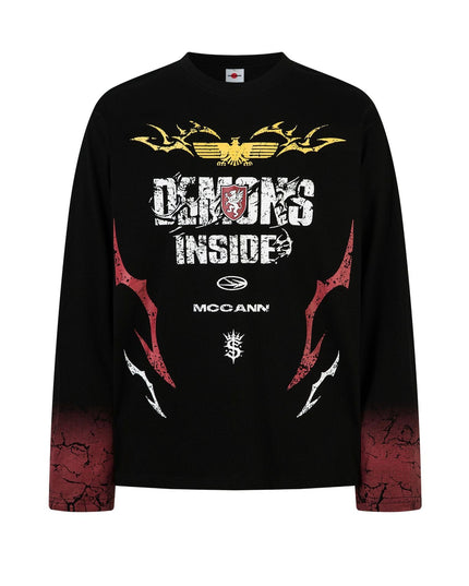 TALKLESSFASHION M / black Hip-Hop Motorcycle Dark Print Long Sleeve Tee