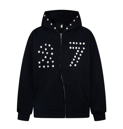 TALKLESSFASHION M / black irregular twist zipper cardigan sweatshirt
