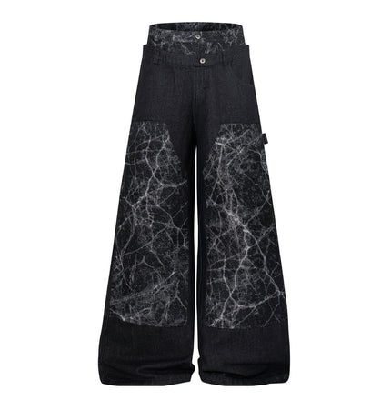 TALKLESSFASHION M / black Jiayiku 2026 new arrivals American high street RO style heavy washed workwear wide-leg jeans loose logging pants