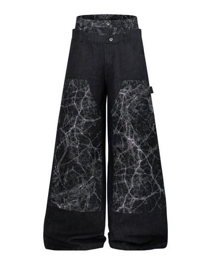 TALKLESSFASHION M / black Jiayiku 2026 new arrivals American high street RO style heavy washed workwear wide-leg jeans loose logging pants