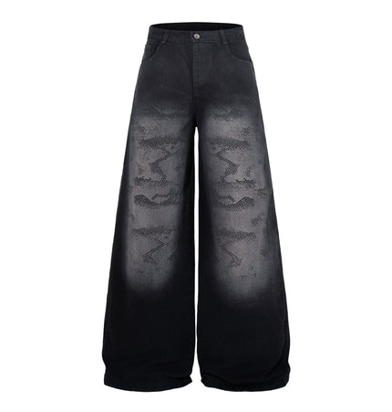 TALKLESSFASHION M / black Jiayiku's 2026 new arrivals, American high street RO style, heavy washed wide-leg jeans, loose python pattern floor-length pants