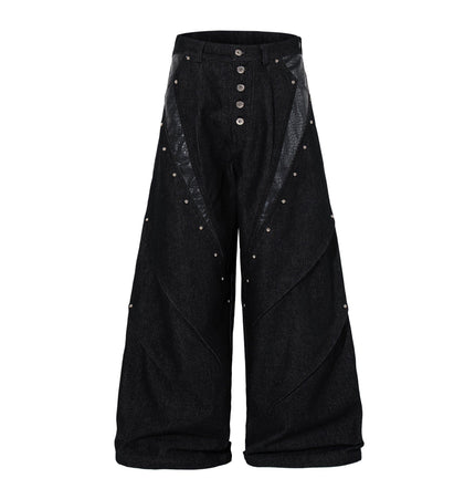 TALKLESSFASHION M / black Jiayiku's 2026 new arrivals, American high street RO style, special-shaped deconstruction, motorcycle-style personalized jeans, loose wide-leg pants