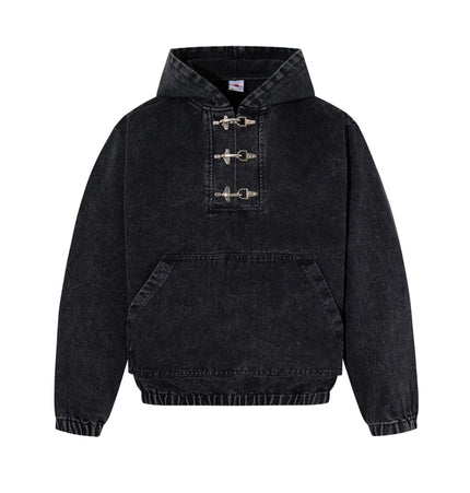 TALKLESSFASHION M / black Jiayiku's 2026 new arrivals, American trendy brand retro heavyweight washed denim jackets, airplane buckle sweatshirts, hooded jackets