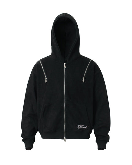 TALKLESSFASHION M / black JW303 American Trend Suede Suede Vintage Structure Zipper Design Short and Wide Men's Hooded Cardigan Sweatshirt