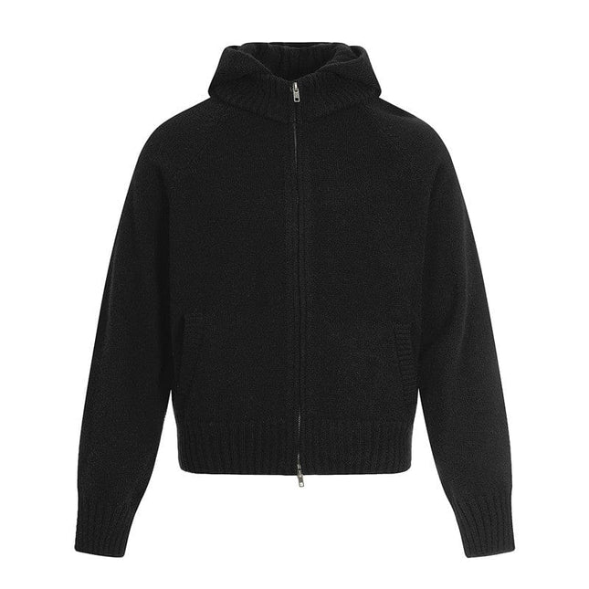 TALKLESSFASHION M / Black MY017 GXFortune American Vintage Cleanfit Knit Men's and Women's Loose Casual Zip Cardigan Hooded Sweater