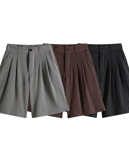 TALKLESSFASHION M / black Old Money Pleated Striped Shorts