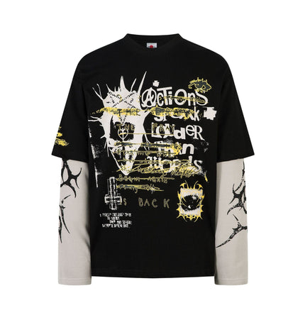 TALKLESSFASHION M / black Punk Retro Fake Two Long Sleeve Tee