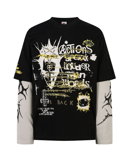 TALKLESSFASHION M / black Punk Retro Fake Two Long Sleeve Tee