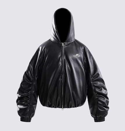 TALKLESSFASHION M / black Silhouette Hooded Flying Leather Jacket