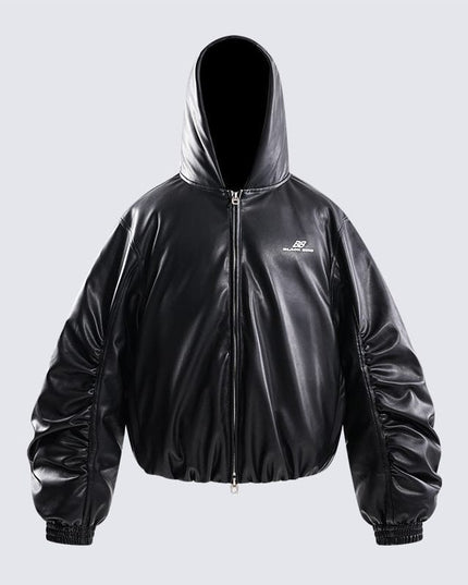 TALKLESSFASHION M / black Silhouette Hooded Flying Leather Jacket