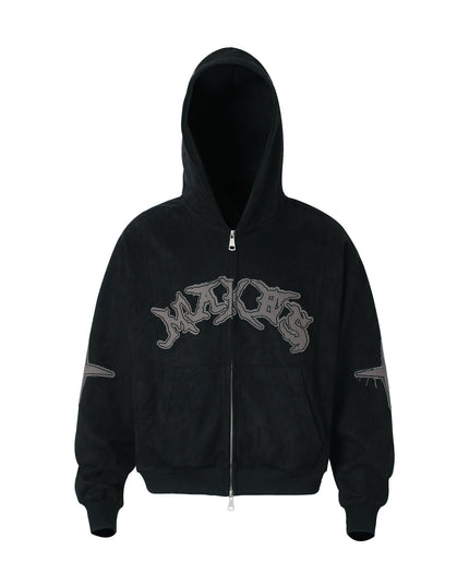 TALKLESSFASHION M / black Suede Hooded Street Sweatshirt