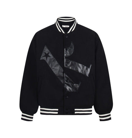 TALKLESSFASHION M / black TALKLESSFASHION: Bold Stitches Baseball Jacket