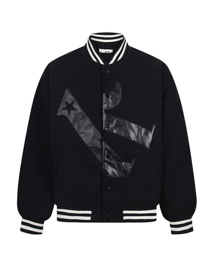 TALKLESSFASHION M / black TALKLESSFASHION: Bold Stitches Baseball Jacket