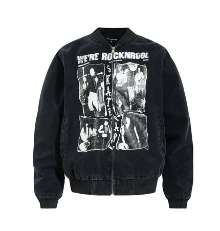 TALKLESSFASHION M / black Washed Canvas Flight Bomber Jacket