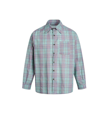 TALKLESSFASHION M / blue EON 26 spring new spot American street trend old character pattern long sleeve shirt man