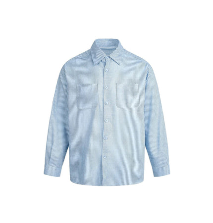 TALKLESSFASHION M / blue EON 26 spring new spot American street trendy pinstripe double pocket basic long sleeve shirt men