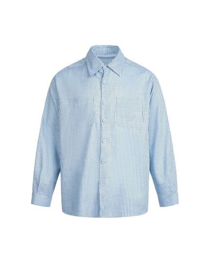 TALKLESSFASHION M / blue EON 26 spring new spot American street trendy pinstripe double pocket basic long sleeve shirt men