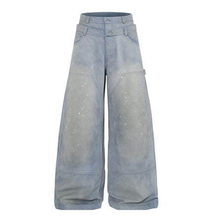 TALKLESSFASHION M / blue Jiaqlo 2026 new wasteland style American retro stained washed wide-leg jeans straight ink splashed logging pants