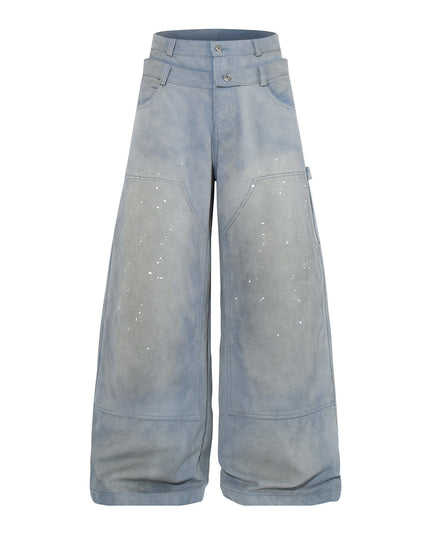 TALKLESSFASHION M / blue Jiaqlo 2026 new wasteland style American retro stained washed wide-leg jeans straight ink splashed logging pants