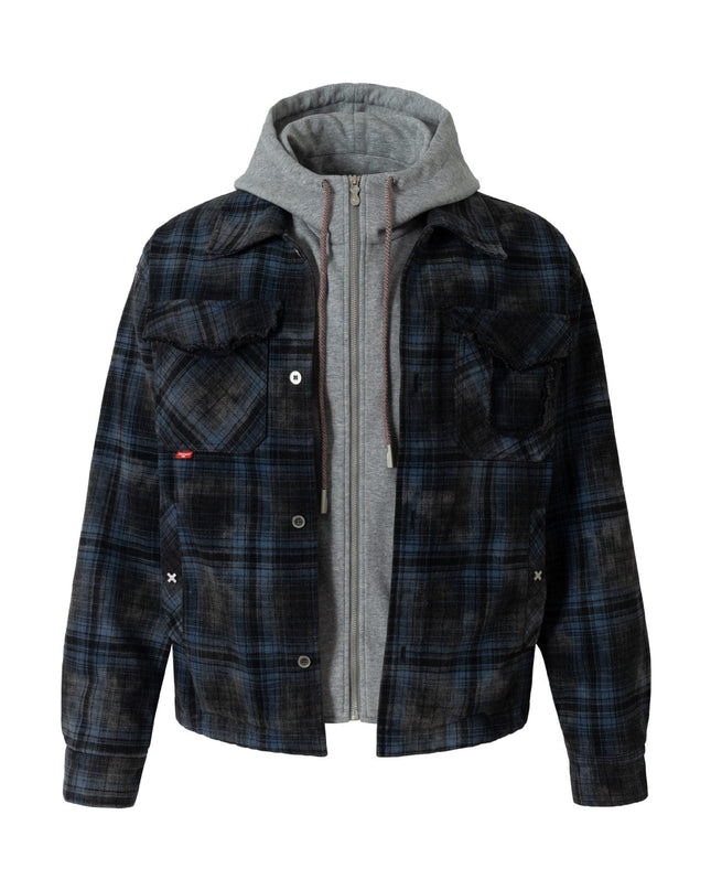 TALKLESSFASHION M / blue Vintage Check Hooded Puffer