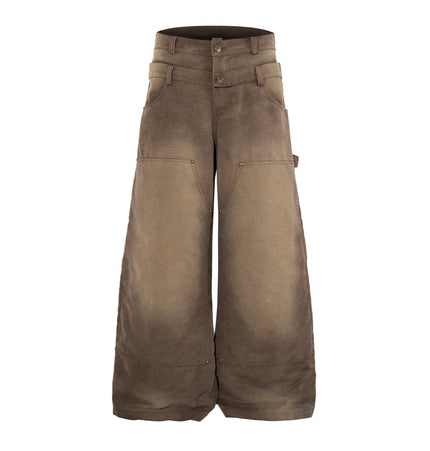 TALKLESSFASHION M / brown Jiayiku 2026 new wasteland style American high street dirty dye washed rivet jeans wide-leg cargo logging pants