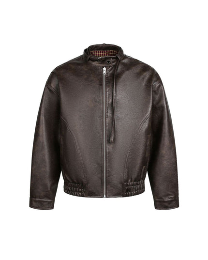 TALKLESSFASHION M / Coffee color EON 26 Spring New in stock American vintage distressed stand-up collar loop leather jacket jacket