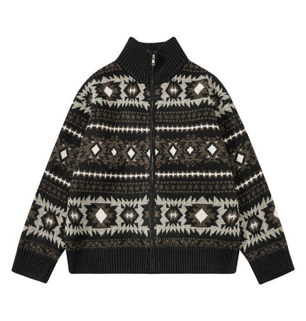 TALKLESSFASHION M / Coffee Fair Isle Executive Stand-Collar Shell