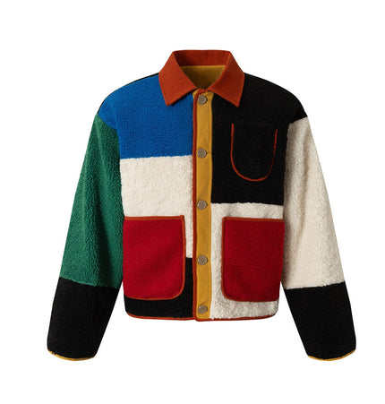 TALKLESSFASHION M / Color matching Bauhaus Geometric Lambswool Jacket