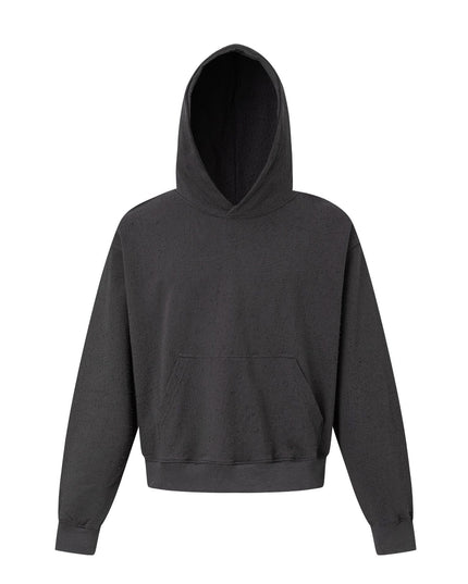 TALKLESSFASHION M / dark green 27420 American street trend neutral trend retro full of worn hole design short and wide men's hooded sweatshirt