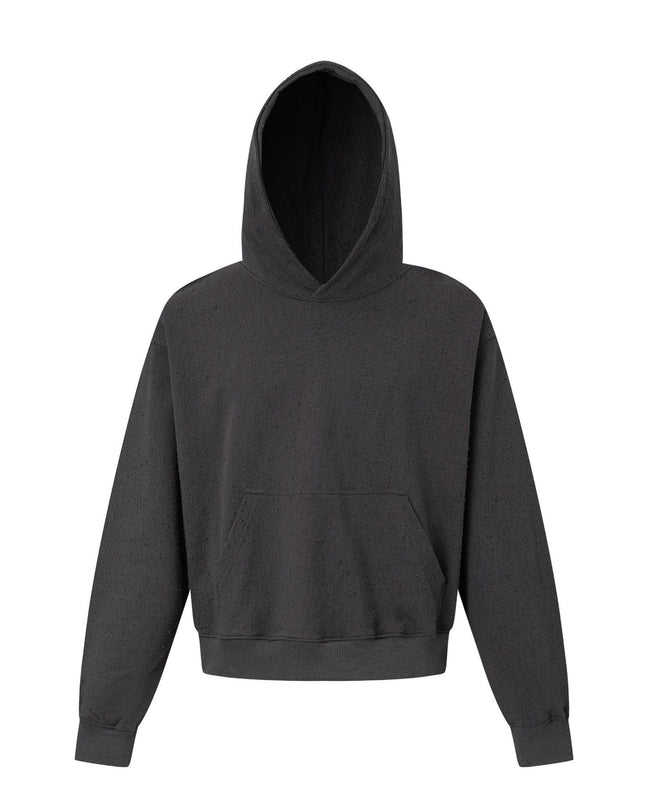 TALKLESSFASHION M / dark green 27420 American street trend neutral trend retro full of worn hole design short and wide men's hooded sweatshirt