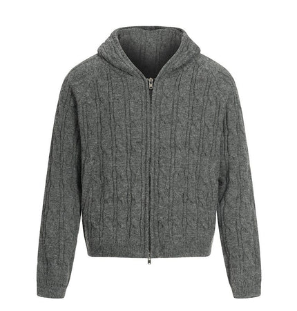 TALKLESSFASHION M / Dark grey MY020 GXFortune Vintage Lazy Wind Twist Hooded Knit Cardigan Men's and Women's Fall Winter Loose Casual Sweater Coat