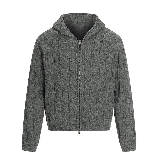 TALKLESSFASHION M / Dark grey MY020 GXFortune Vintage Lazy Wind Twist Hooded Knit Cardigan Men's and Women's Fall Winter Loose Casual Sweater Coat