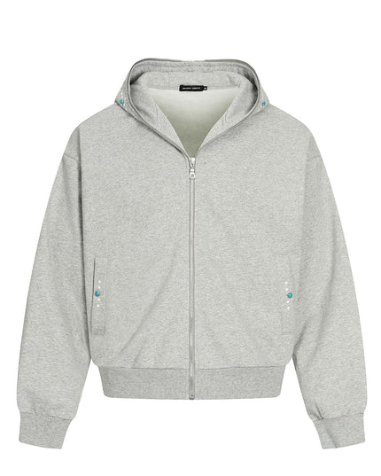 TALKLESSFASHION M / flecking gray 0267 American retro trend men's and women's turquoise design solid color men's zipper short and wide hooded sweatshirt