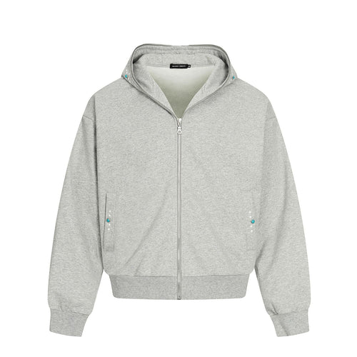 THETLSTUDIO M / flecking gray 0267 American retro trend men's and women's turquoise design solid color men's zipper short and wide hooded sweatshirt