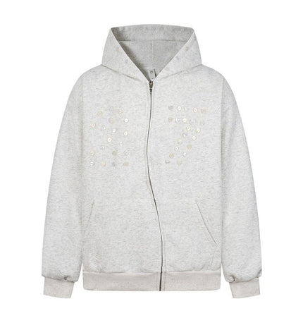 TALKLESSFASHION M / flecking gray irregular twist zipper cardigan sweatshirt