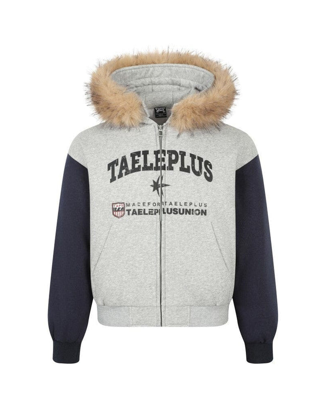 TALKLESSFASHION M / flecking gray Printed Fur Collar Knit Jacket