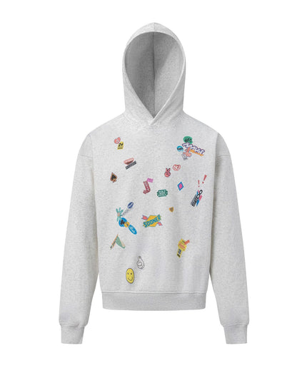 TALKLESSFASHION M / gray 27412 American retro neutral high-end fun sticker print design men's heavy loose hooded sweatshirt