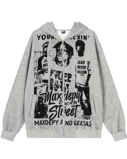 TALKLESSFASHION M / gray EON 26 spring new spot American street trendy high street individual pattern design hooded sweatshirt cardigan men