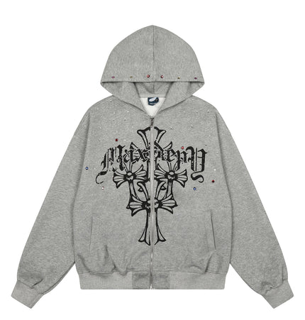 TALKLESSFASHION M / gray EON 26 spring new spot American street trendy high street individual pattern hooded sweatshirt jacket for men