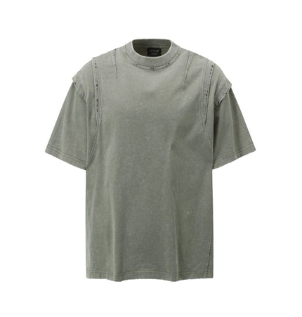 TALKLESSFASHION M / Gray-green Jiaqlo men's 2025 summer new American retro functional trend brand tee heavy wash short sleeve t-shirt men